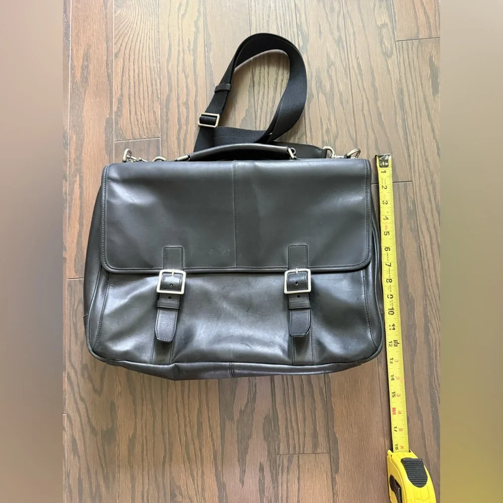COACH F70666 Lexington Flap Top Black Leather Briefcase/laptop Bag Buckle Detail